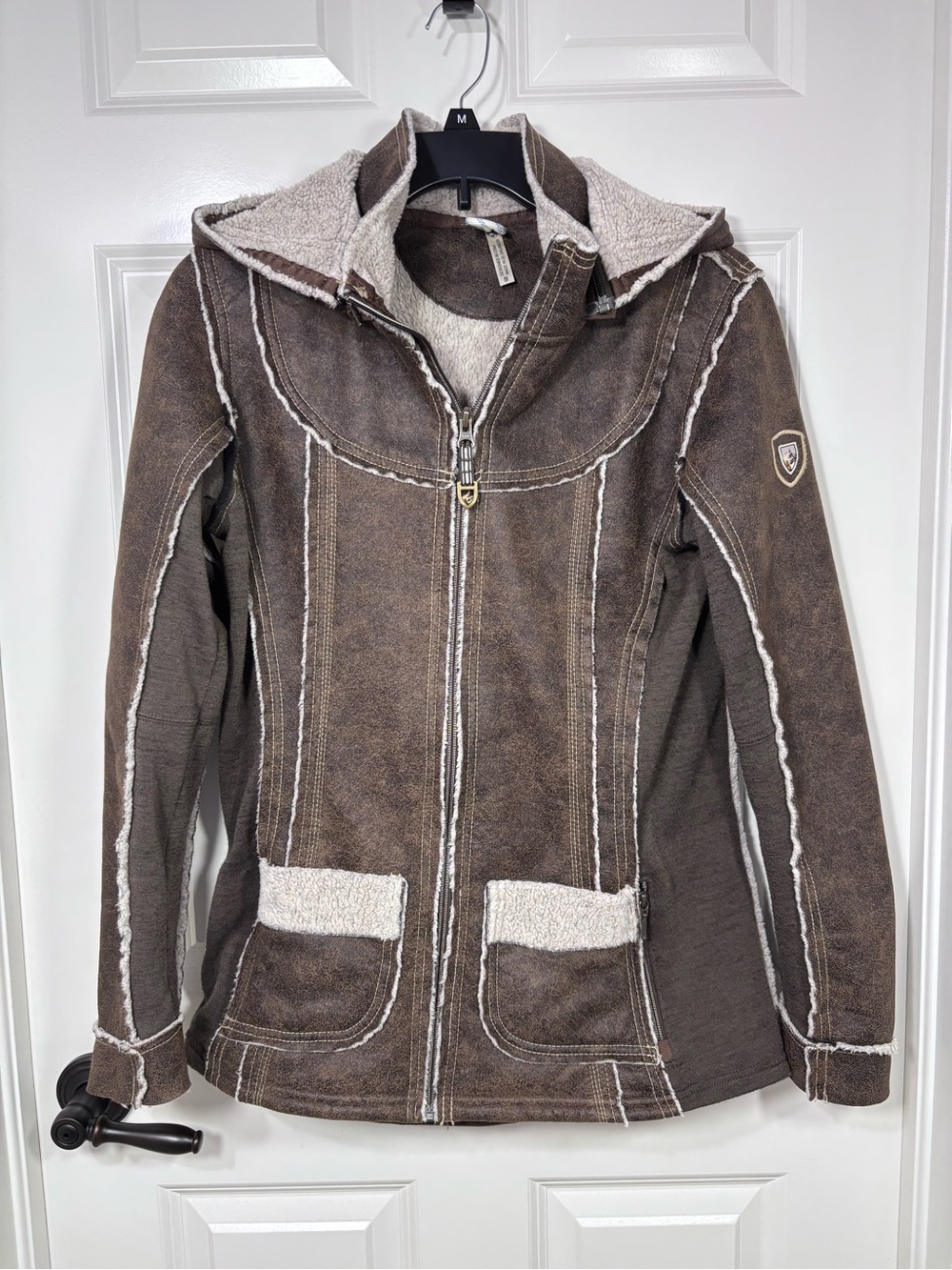 Kuhl Dani Sherpa Jacket Women’s S Full Zip Hooded Faux Suede Brown